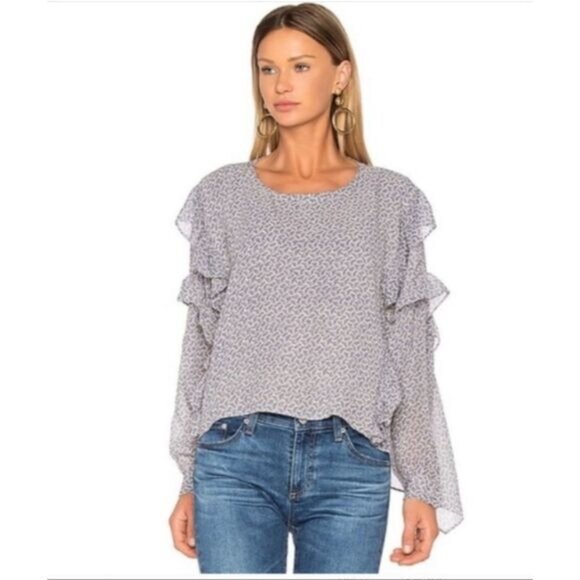 Adriano Goldschmied Womens Ruffle Sleeve Printed Blouse Small Silk/Viscose Soft - Picture 3 of 10